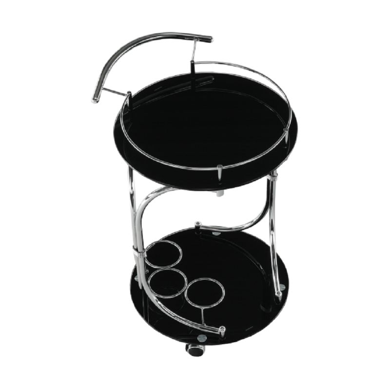 Servírovací stolík, 50cm, čierne sklo, chróm, VESNA