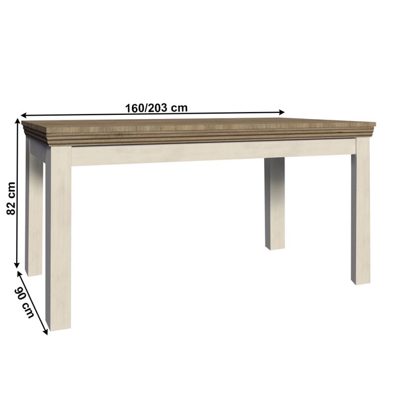 Jedálenský stôl, 160x90cm, rozkladací, DTD, sosna nordická, dub divoký, ROYAL ST