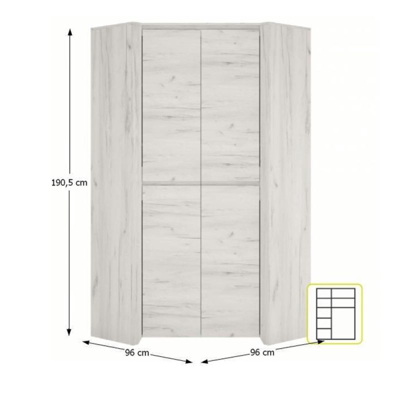 Rohová skriňa, 96cm, kombinovaná, biela craft, ANGEL typ 21 2D