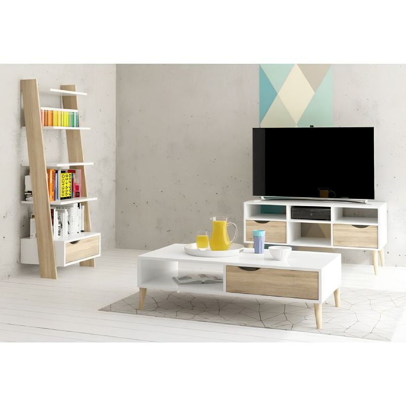 TV stolík, 117cm, dub sonoma, biely, OSLO 75391