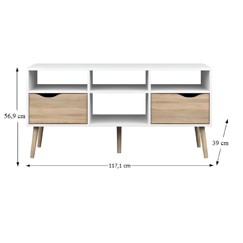 TV stolík, 117cm, dub sonoma, biely, OSLO 75391