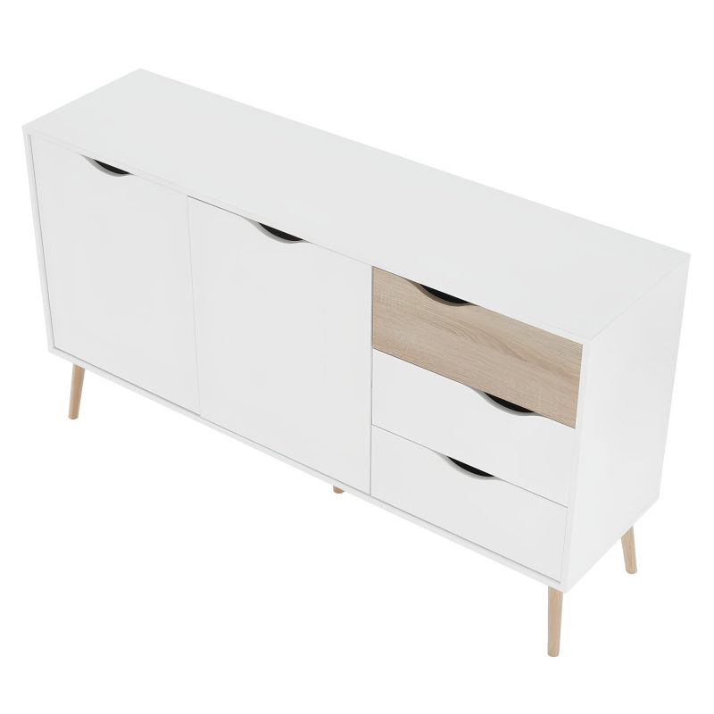 Komoda, 147cm, kombinovaná, dub sonoma, biela, OSLO 75381