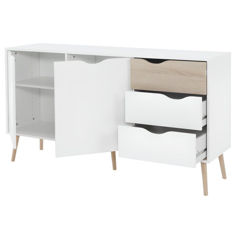 Komoda, 147cm, kombinovaná, dub sonoma, biela, OSLO 75381