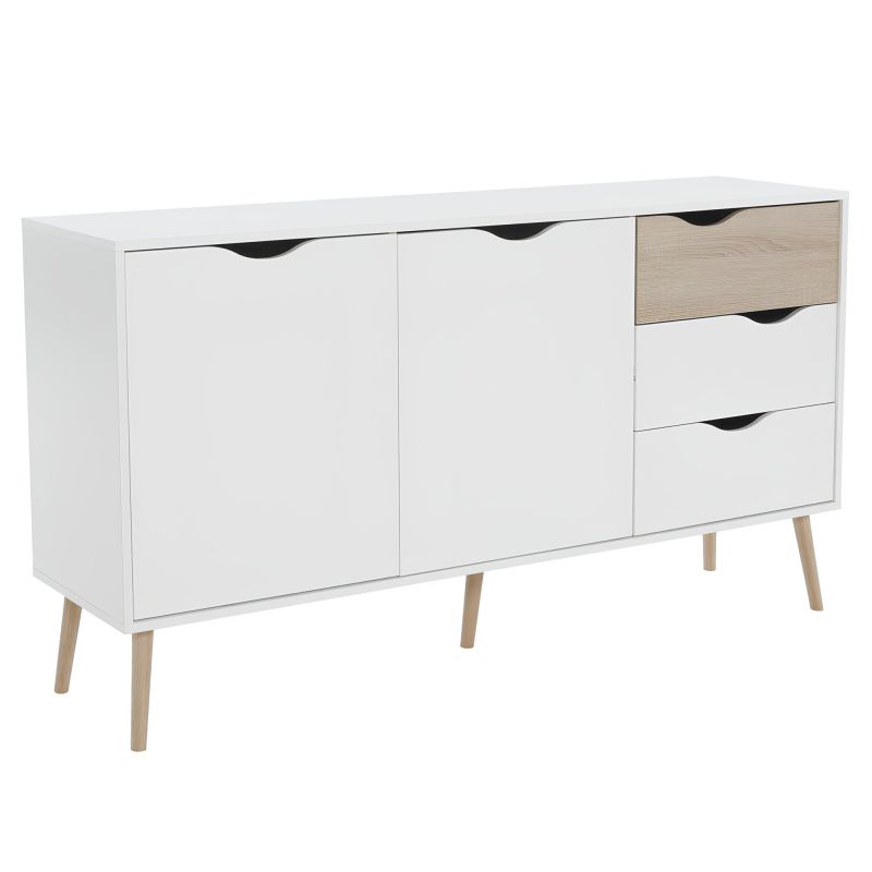 Komoda, 147cm, kombinovaná, dub sonoma, biela, OSLO 75381