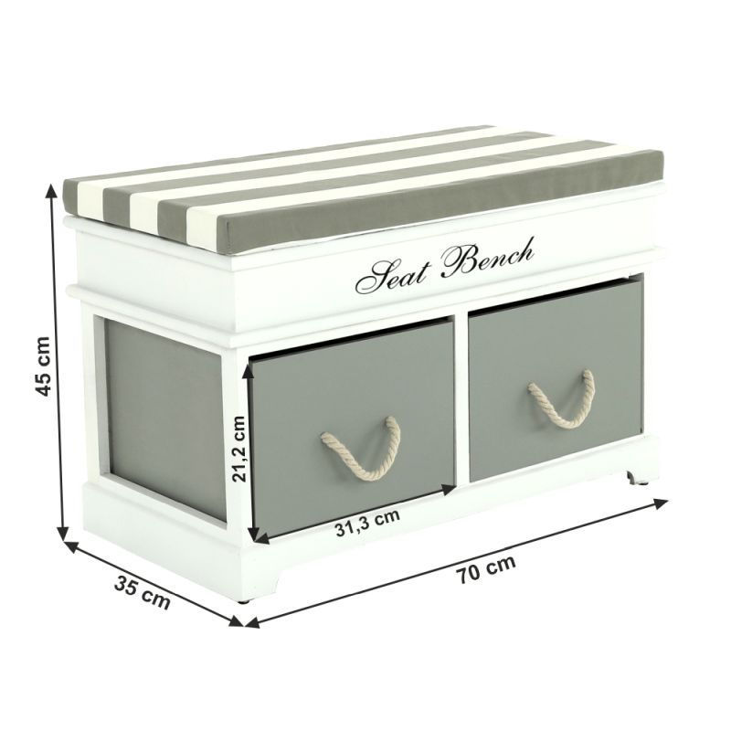 Lavica, 70cm, s vankúšom, biela, sivá, SEAT BENCH 2