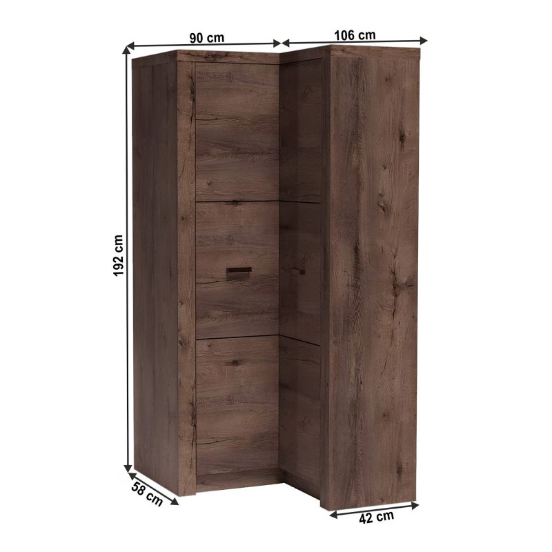 Rohová skriňa, 90cm, kombinovaná, jaseň tmavý, INFINITY 14