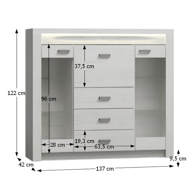 Komoda, 137cm, kombinovaná, jaseň biely, INFINITY 08