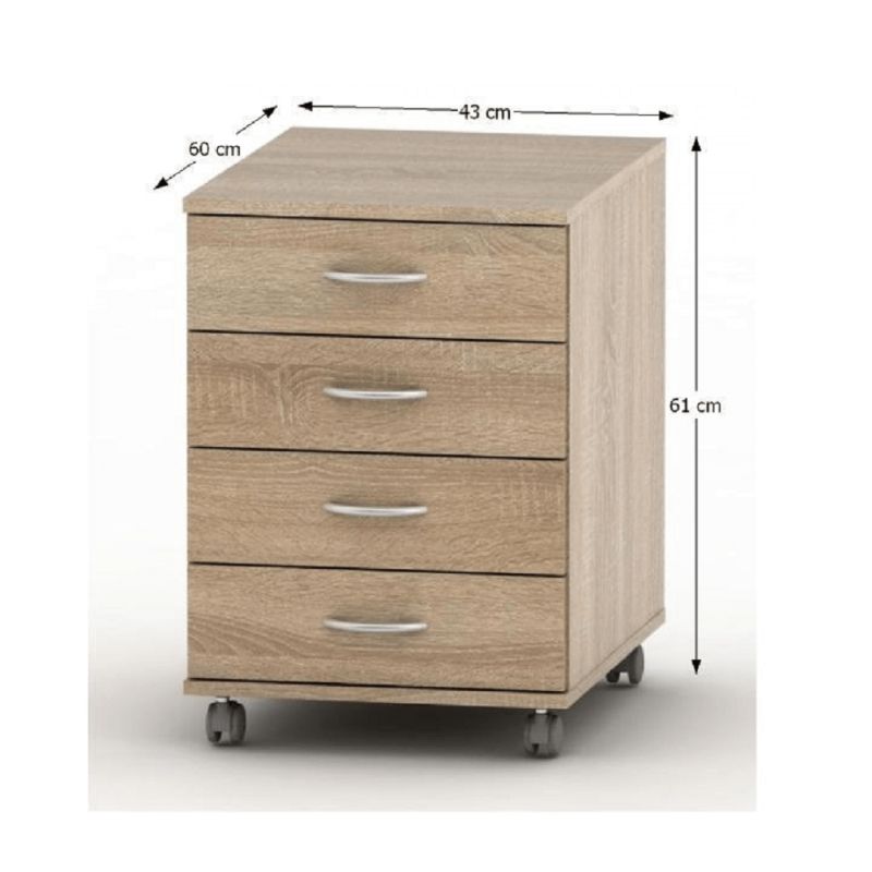 Kontajner, 43cm, 4 zásuvkový, zámok, dub sonoma, TEMPO ASISTENT NEW 015