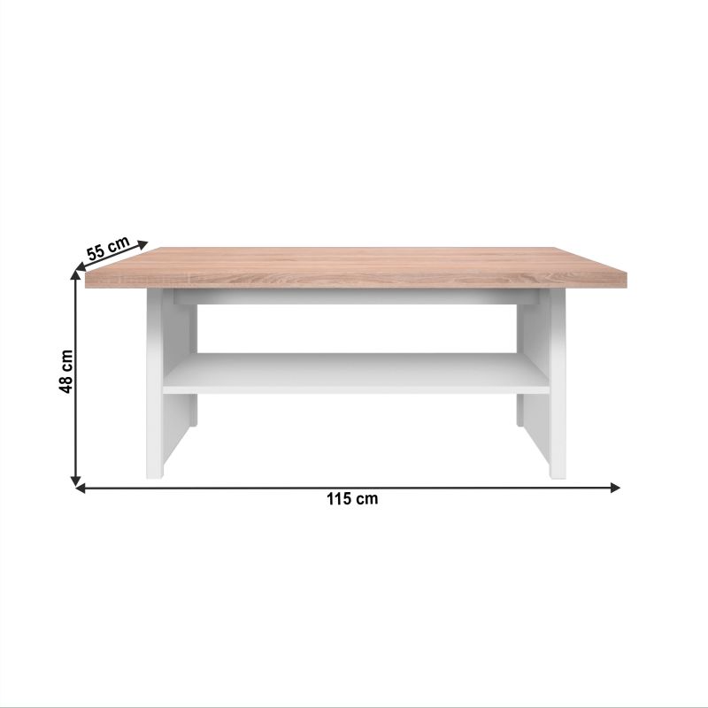Konferenčný stolík, 115x55cm, biely, dub sonoma, TOPTY 115