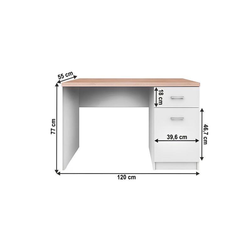 PC stôl, 120x55cm, biela, dub sonoma, TOPTY 1d1s