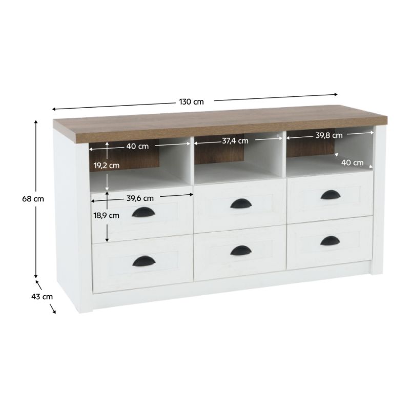 Komoda, 130cm, sosna Andersen, dub lefkas, PROVANCE K6S