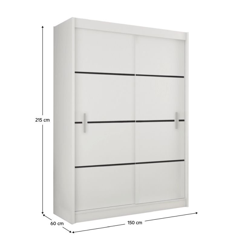 Skriňa, 150cm, kombinovaná, biela, čierna, MERINA 150