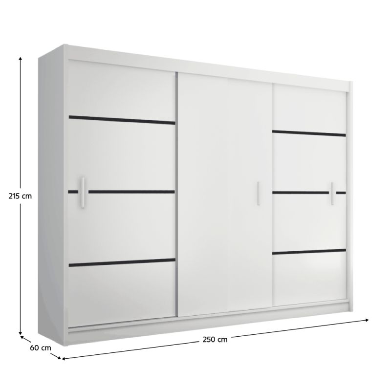 Skriňa, 250cm, kombinovaná, biela, čierna, MERINA 250