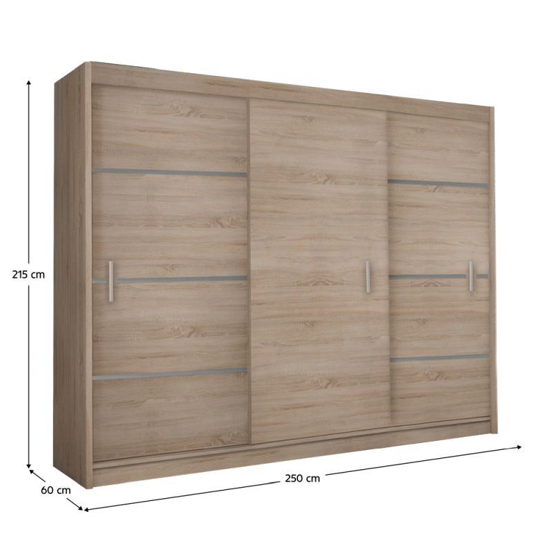Skriňa, 250cm, kombinovaná, dub sonoma, sivá, MERINA 250