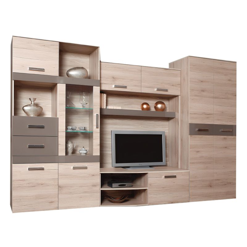 Obývacia stena, 300cm, dub san marino, latte, ASSOR