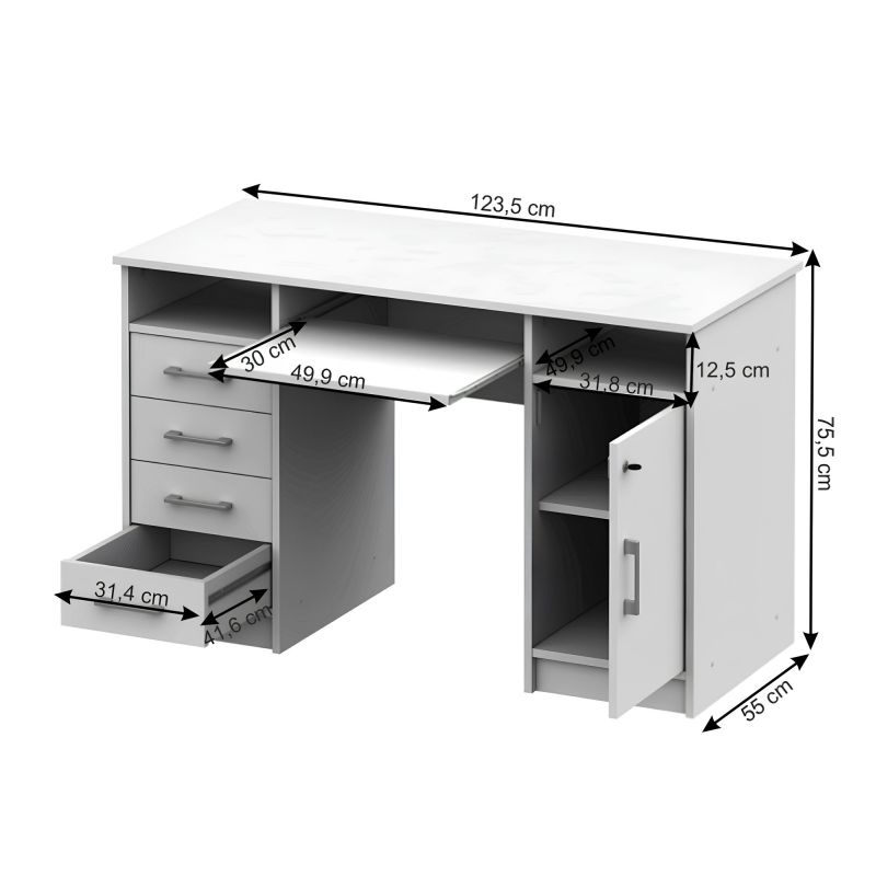 PC stolík, 123x55cm, biely, B9 NEW