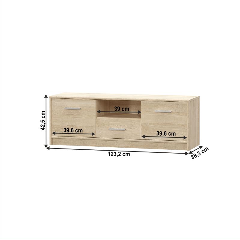 RTV stolík, 123cm, dub sonoma, TEYO 2D1S