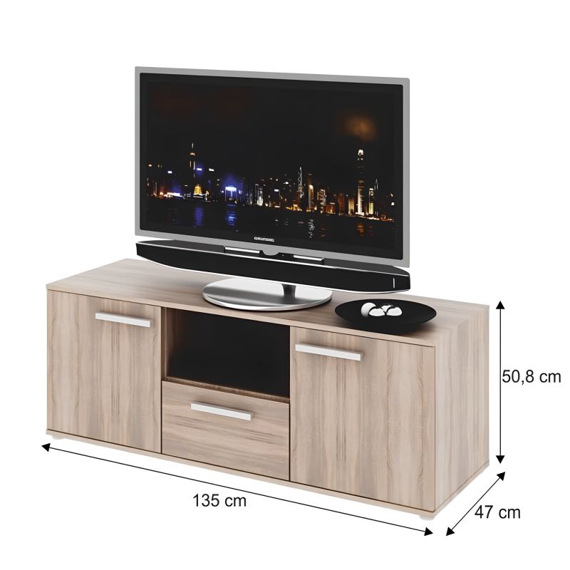 TV Skrinka, 135cm, 2-dverová s 1 zásuvkou, dub sonoma, DUNAJ