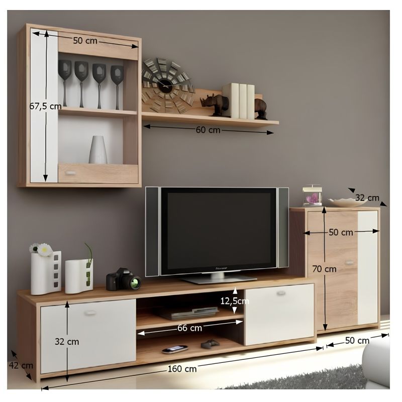 Obývacia stena, 210cm, dub sonoma, biela, GENTA