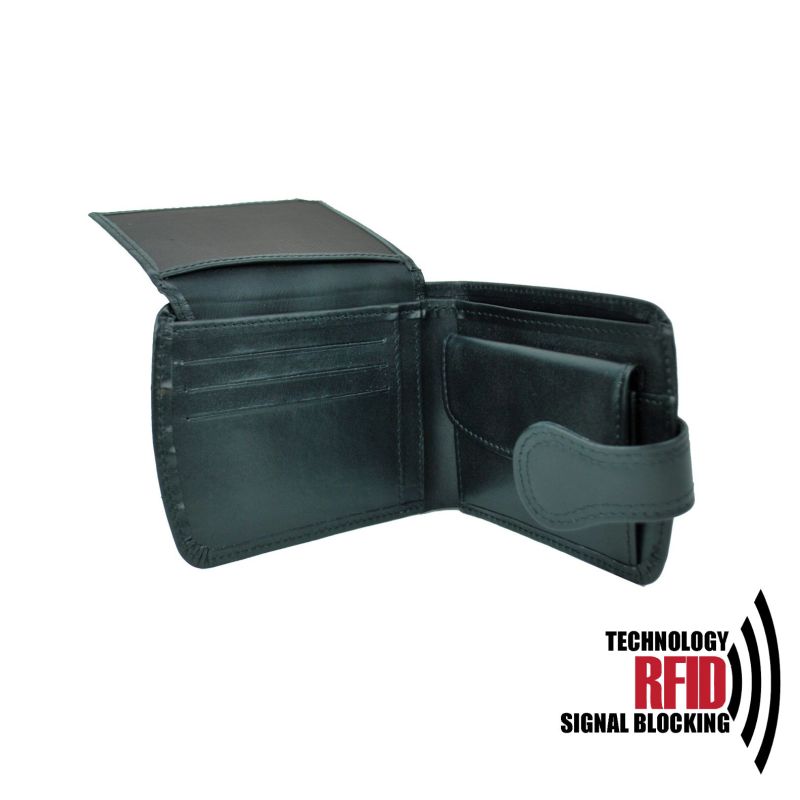 Kožená RFID peňaženka vybavená blokáciou RFID  NFC, čierna farba č.8467