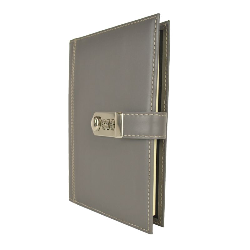 Kožený zápisník XXL s číselným zámkom v šedej farbe