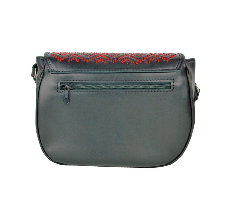 Ručne vyšívaná lovecká kabelka z pravej kože, skrytý magnet, červené vyšívanie