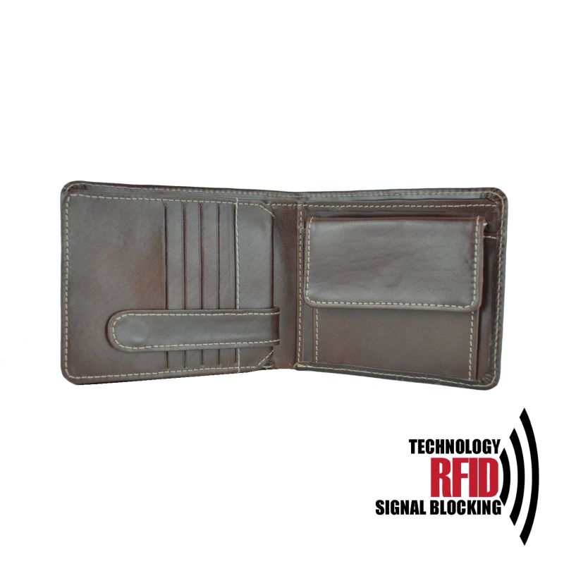 Kožená RFID peňaženka vybavená blokáciou RFID / NFC, hnedá farba č.7992
