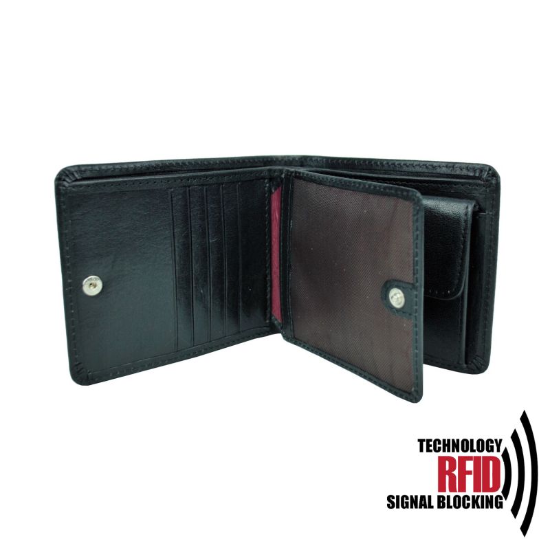 Kožená RFID peňaženka vybavená blokáciou RFID / NFC, čierna farba č.7992