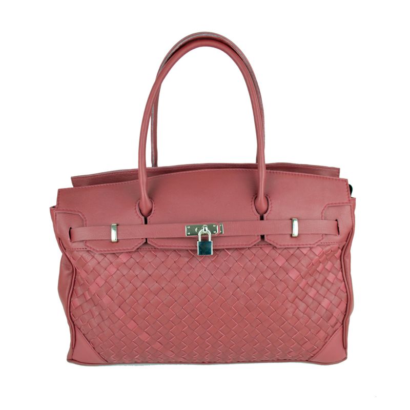 Ručne pletená kabelka z hovädzej usne v talianskom štýle v bordovej farbe