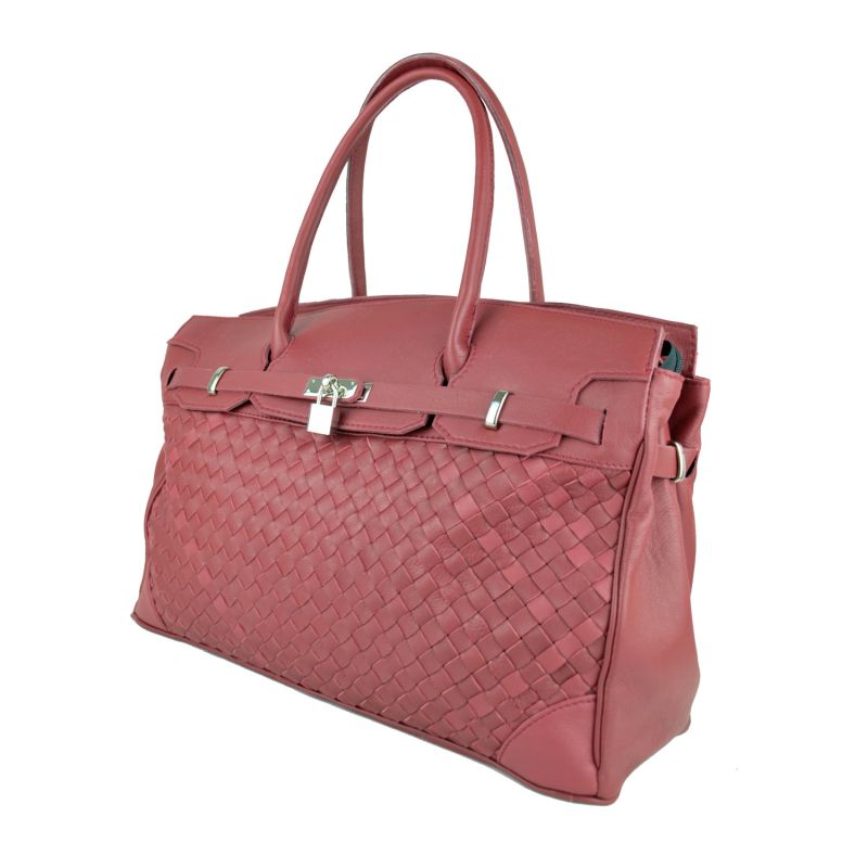 Ručne pletená kabelka z hovädzej usne v talianskom štýle v bordovej farbe