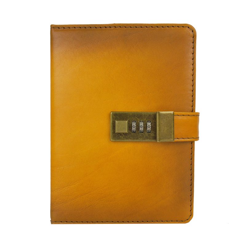 Kožený zápisník MIDDLE s číselným zámkom v žltej farbe, ručne tieňovaný