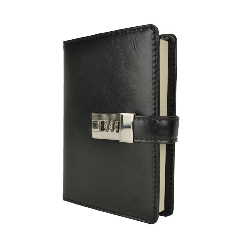 Kožený zápisník MIDDLE s číselným zámkom v čiernej farbe