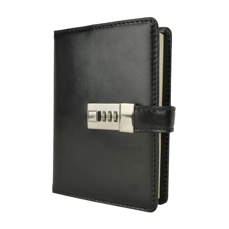 Kožený zápisník MIDDLE s číselným zámkom v čiernej farbe