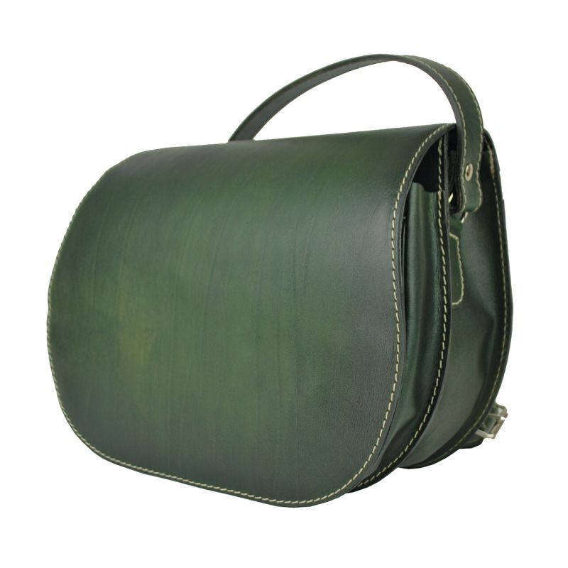 Tmavo zelená kožená kabelka, ručne tieňovaná, uzatváranie - skrytý magnet