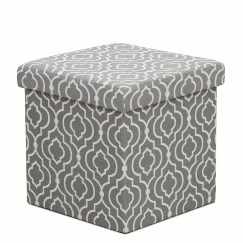 Kondela Skladací taburet, 38cm, sivá látka biely vzor, MARLO