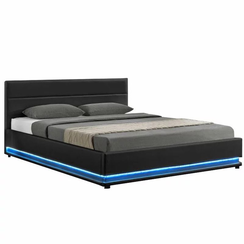 Kondela Manželská posteľ, 160x200, s roštom, LED, čierna, BIRGET NEW