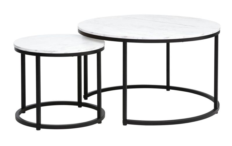 Set konferenčných stolíkov, 80x80cm, čierny, biely efekt mramoru, Signal, DION BLACK