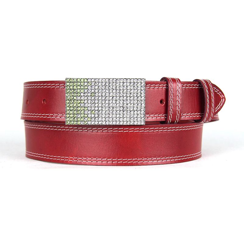 Unikátny bordový opasok z pravej kože SWAROVSKI GREEN, Ručná výroba na Slovensku