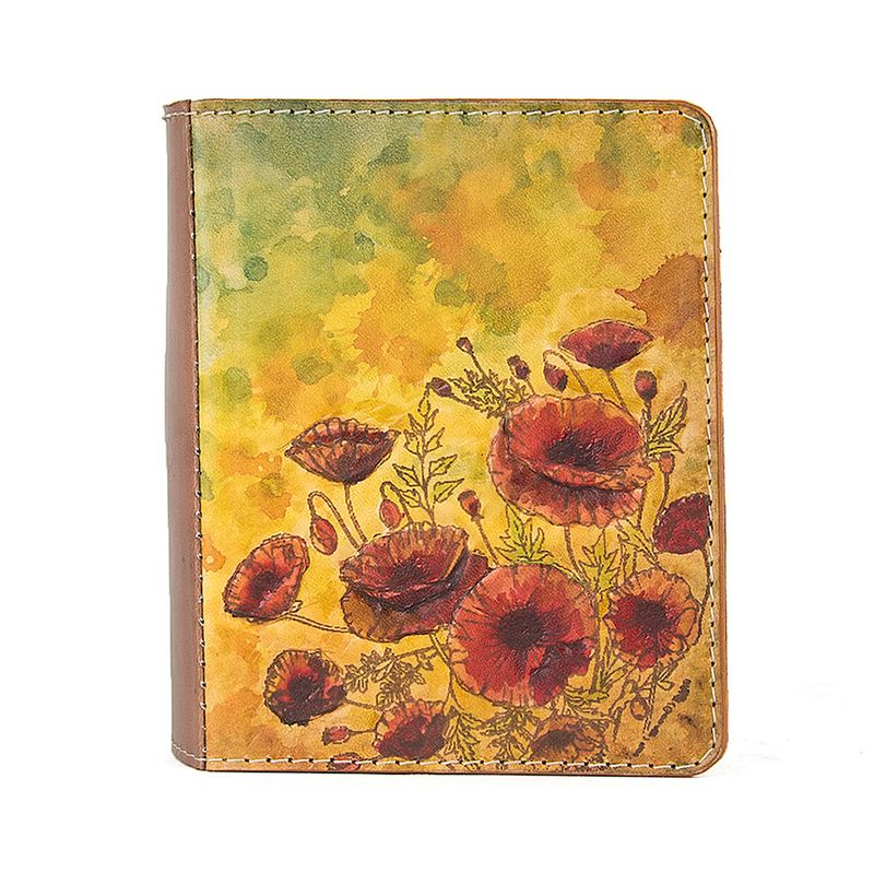 Ručne tvarovaný, vyklepávaný reliéfny kožený zápisník – Vlčie maky 2