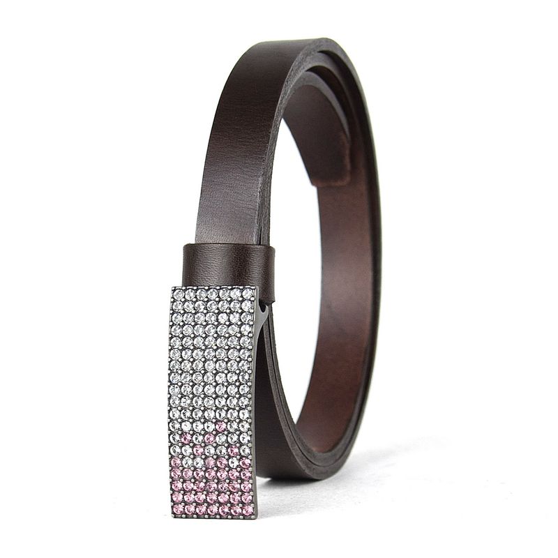Dámsky kožený opasok SWAROVSKI PINK, šírka 2cm, Vyrobené na Slovensku - Tmavo hnedý
