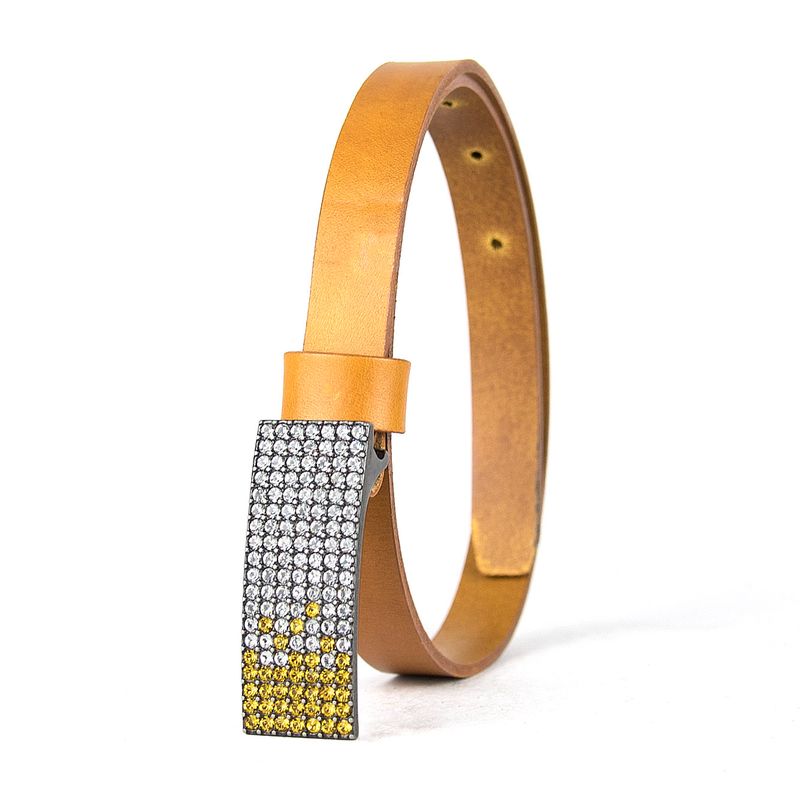 Dámsky kožený opasok SWAROVSKI YELLOW, šírka 2cm, Vyrobené na Slovensku - Koňakový