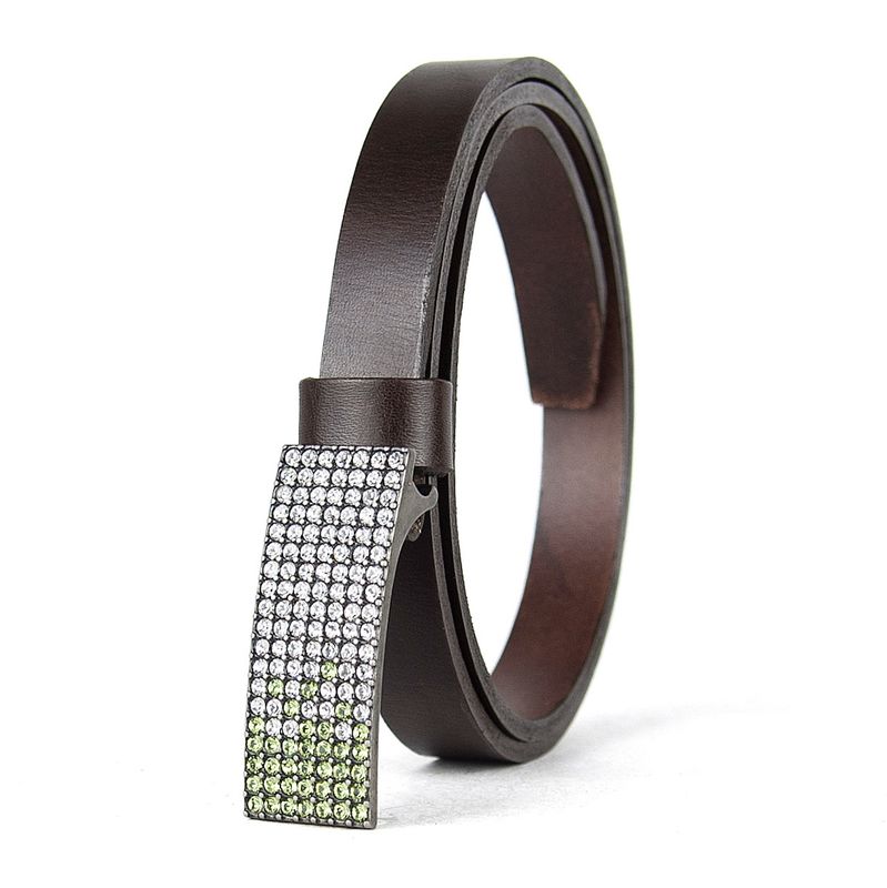 Dámsky kožený opasok SWAROVSKI GREEN, šírka 2cm, Vyrobené na Slovensku - Tmavo hnedý