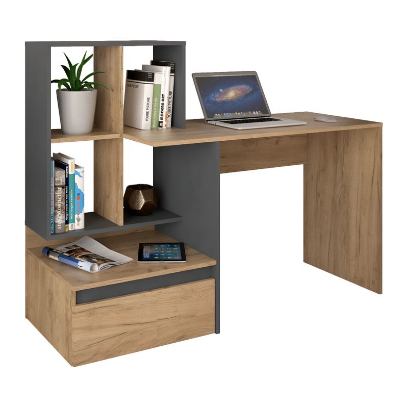 PC stôl, 145x52cm, dub artisan, grafit, NEREO 2 NEW