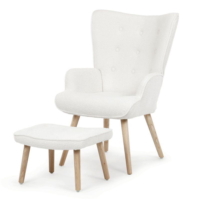 Relaxačné kreslo, ušiak, biela látka bouclé, AK-319 WT2