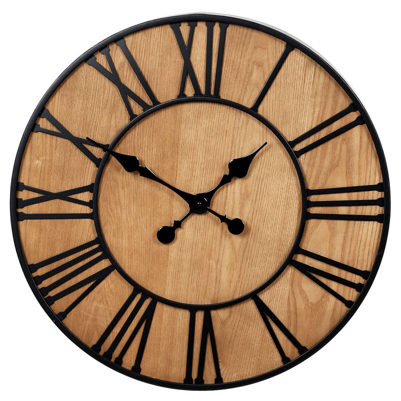 Hodiny nástenné, kov a MDF s jaseňovou dyhou, 60cm, FA23-020