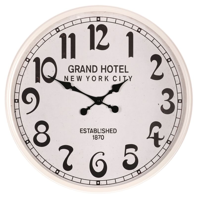 Hodiny nástenné, kov s patinou, biele, grand hotel, 60cm, HA1747