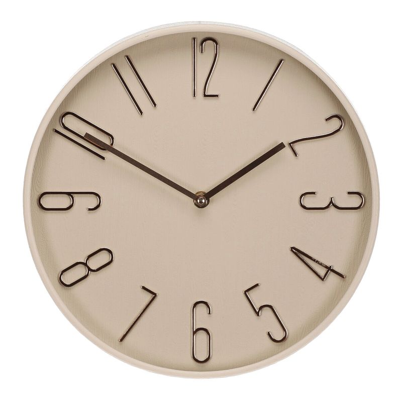 Hodiny nástenné, plastové, zlaté číslice, krémové, 30cm, HW4027 CRM