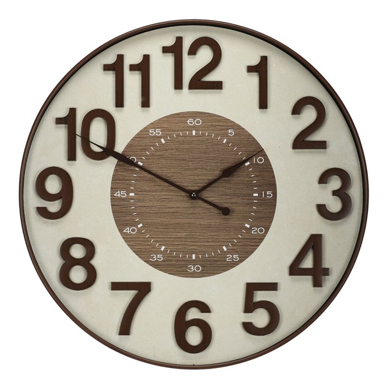 Hodiny nástenné, plastové, s minútami, bielo-hnedé, 61cm, HW4028