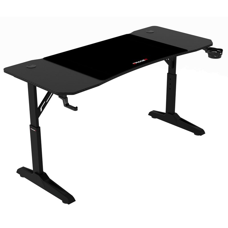Pevný herný stôl 140x60cm, nastaviteľná výška, melamín, carbon, LT-H1114 BK