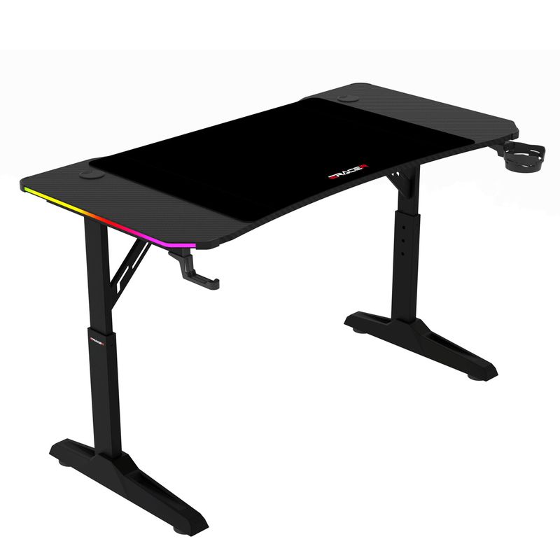 Pevný herný stôl 120x60cm, RGB LED, nastaviteľná výška, melamín, carbon, LT-H1212 BK